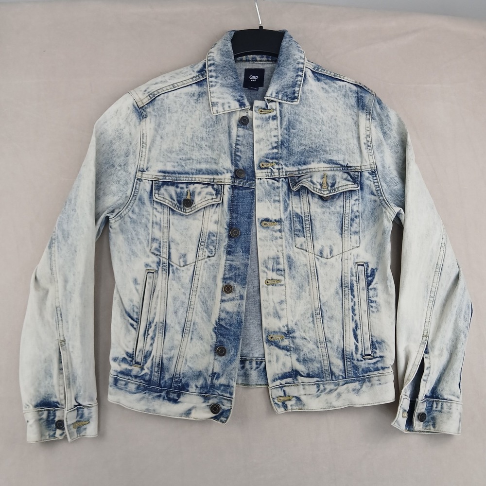 Vintage Gap Small Mens Jean Jacket Trucker 19x24 FLAWS Acid Washed